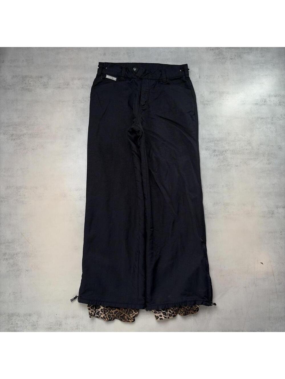 Y2K Black Roxy Quiksilver Grunge Cheetah Print Lined Baggy Ski Pants